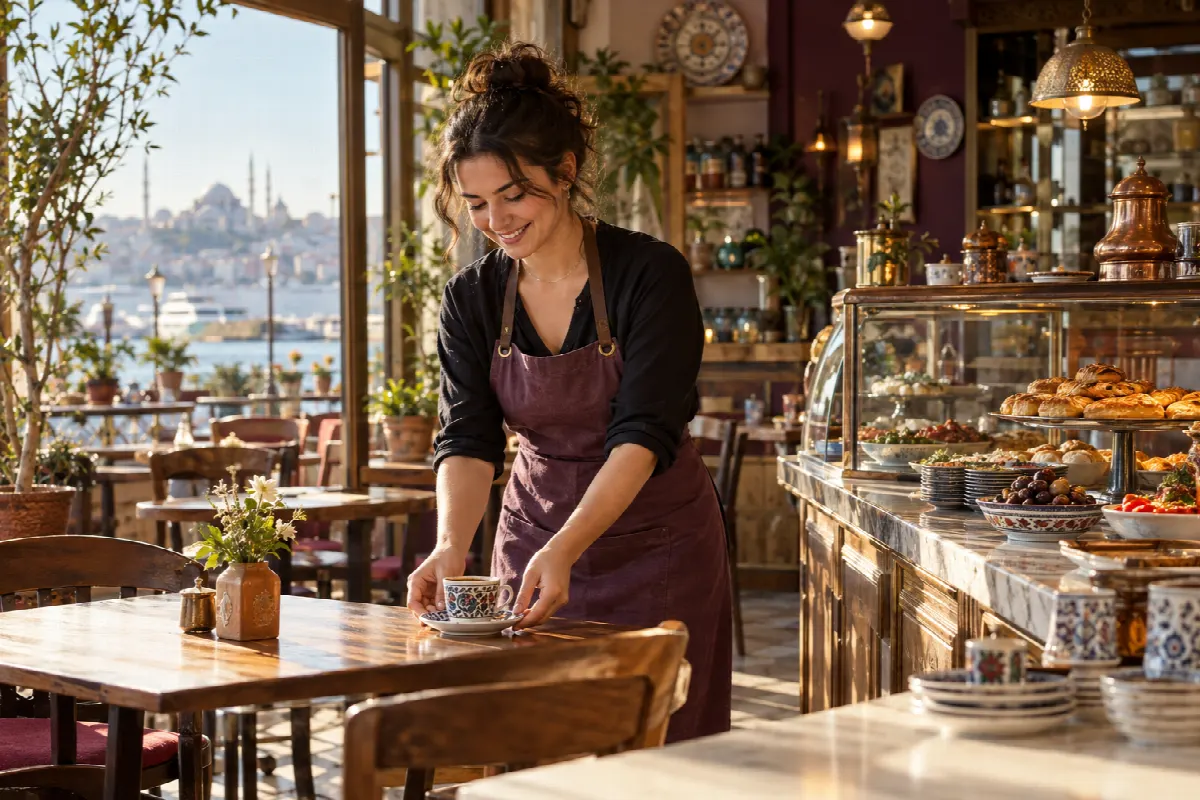 Güne hazırlanan kafe işletmecisi
